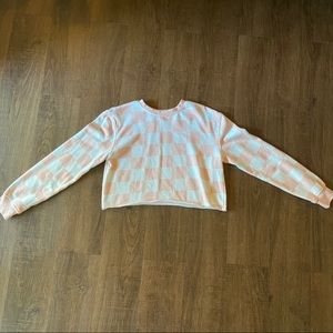 Gold Rush M Pink Checkered Cropped Sweater